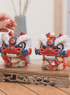 中国风舞狮醒狮香薰炉陶瓷摆件创意礼品开业乔迁礼物招财可爱狮子
