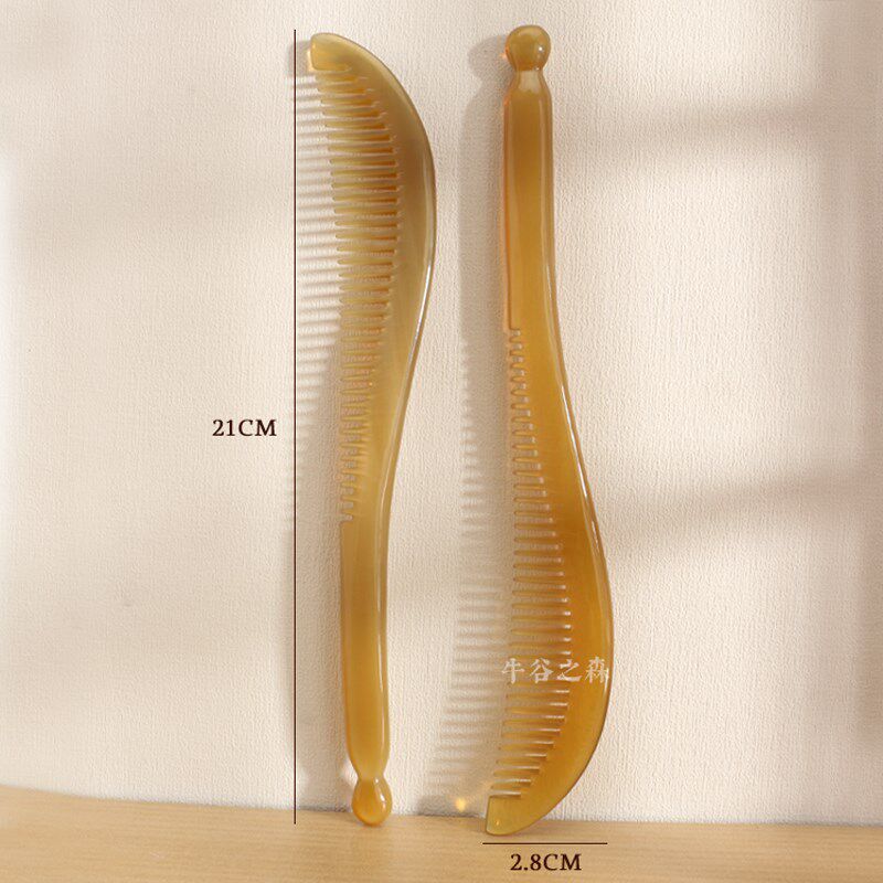 家用牛角密齿梳子顺发按摩梳窄齿加长手柄梳手柄便携梳长21厘米