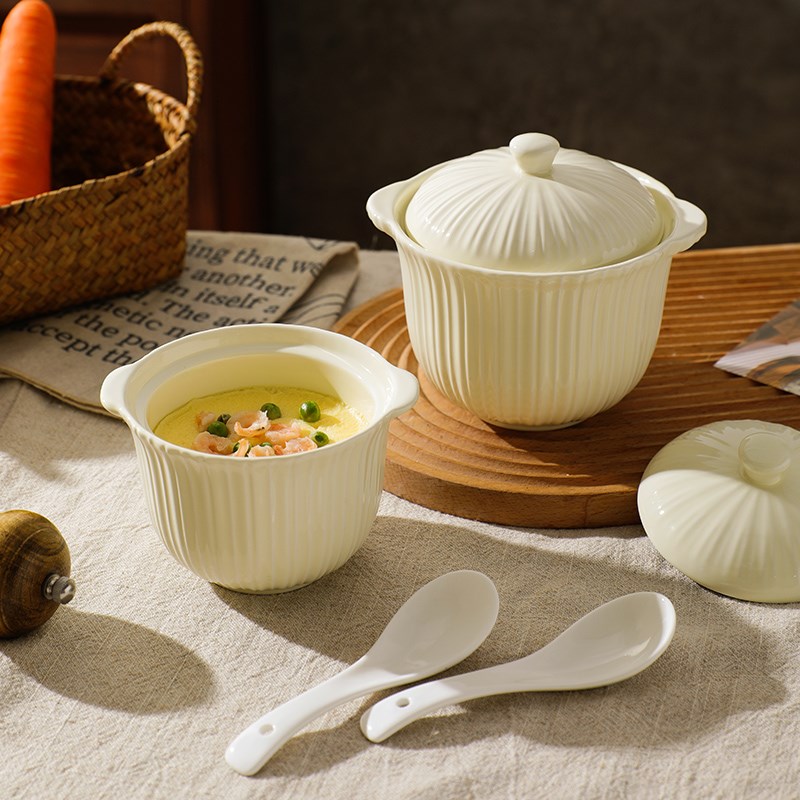 舍里陶瓷隔水炖盅带盖蒸蛋碗炖燕窝鸡蛋羹盅小瓦罐汤炖盅一人家用