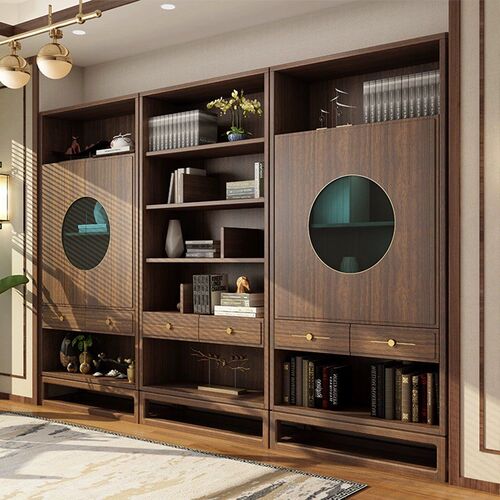 新中式黑胡桃木博古架复古落地书柜组合储物实木书架高端家具定制