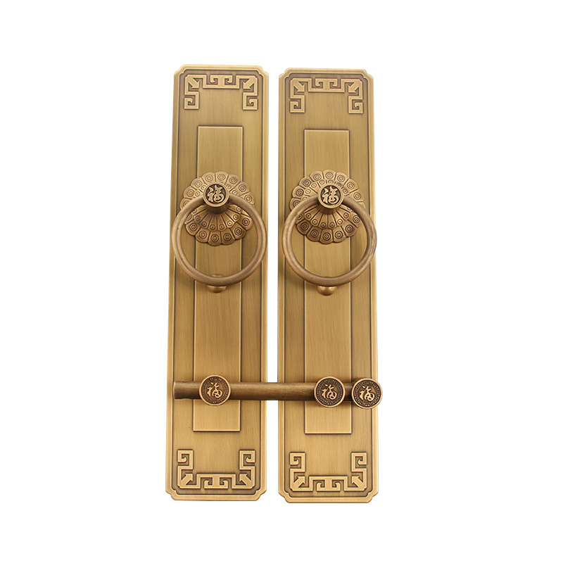 新中式加厚加粗大门门栓门锁仿古简约回纹别墅祠堂大门把手门把手