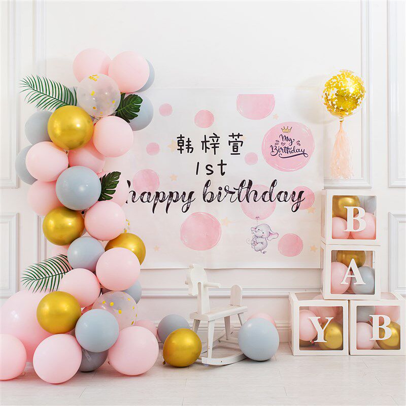 女孩宝宝儿童1一周岁生日布置百天百日宴满月海报背景墙气球装饰2