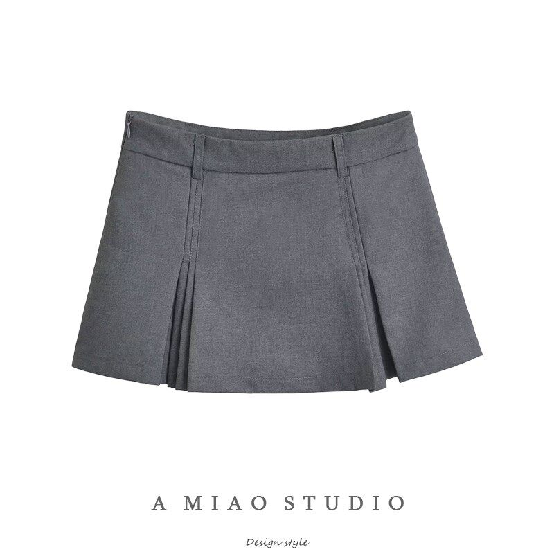 高级感学院风低腰百褶灰色半身裙女夏季防走光a字西装短裙女裙子
