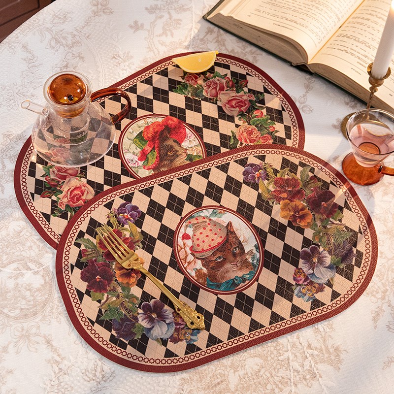 新年皮革餐垫免洗防水防油PU皮餐桌隔热垫小桌垫美式菱形格餐具垫