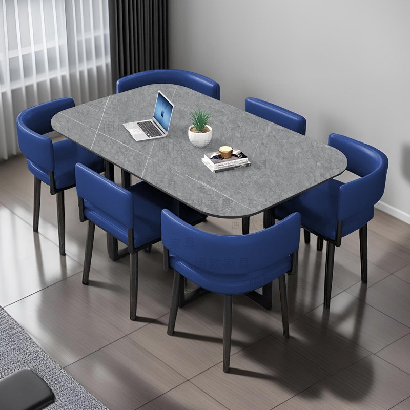 岩板长桌接待洽谈桌椅省空间简约休闲家用餐桌简约小户型饭桌椅组