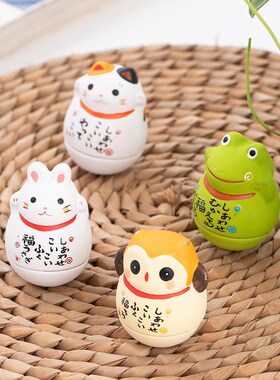 新品创意陶瓷卡通桌面不倒翁猫头鹰小兔子摆件陶瓷工艺品节日礼物