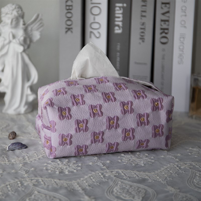 新品创意纸巾盒双层布艺纸巾套装饰纸巾袋紫色田园风收纳车载通用