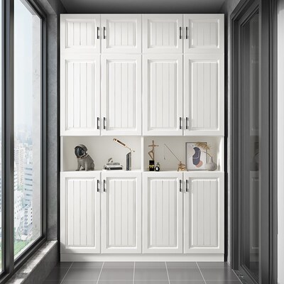 阳台收纳置物柜防晒靠墙储物柜大容量落地鞋柜杂物实木高柜子定制