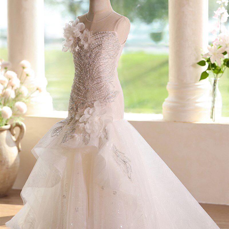 儿童礼服主持人钢琴演奏演出服女童礼服生日大童晚礼服鱼尾高级