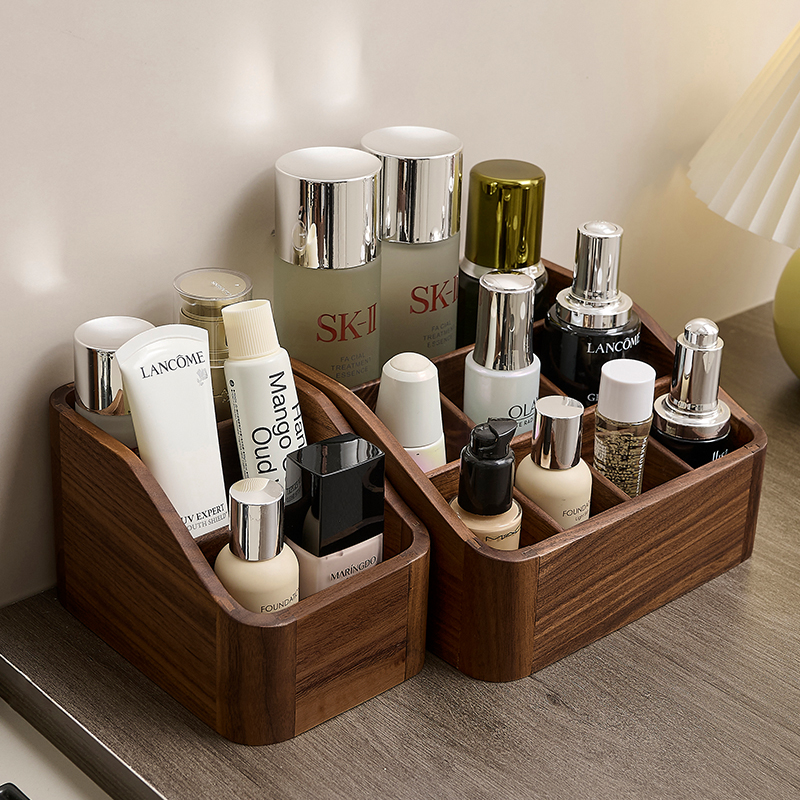 cmeo胡桃木化妆品收纳盒口红面膜护肤品首饰梳妆台收纳桌面置物架