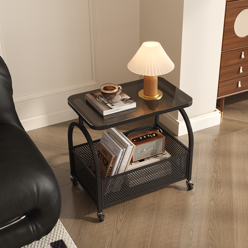 法式轻奢高级感可移动小推车边几中古风创意玻璃小茶几收纳置物架