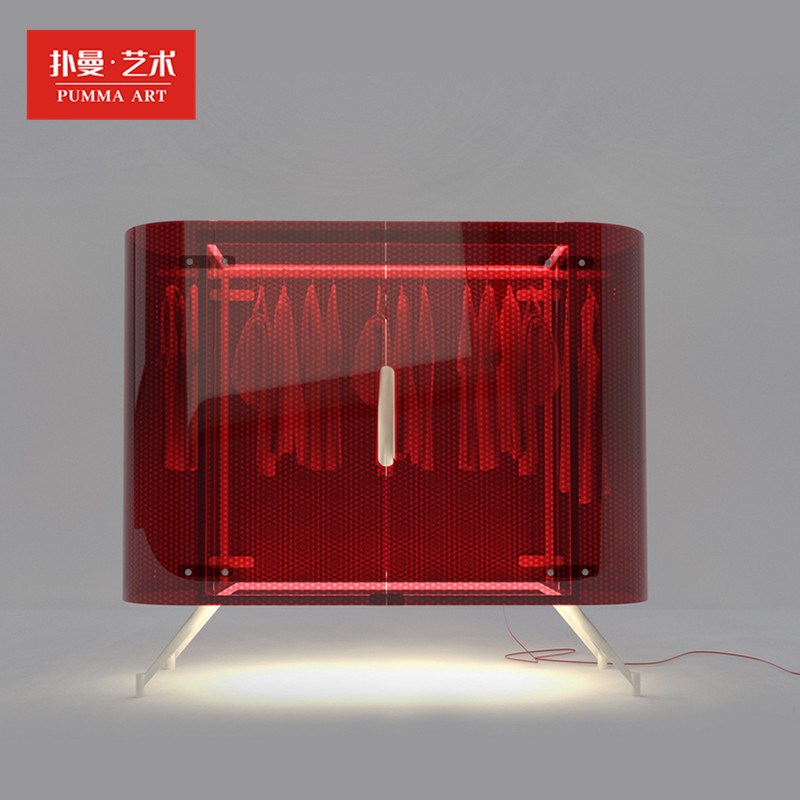 红茶色亚克力衣柜进口设计款卧室衣橱不锈钢带灯装饰柜透明储物柜