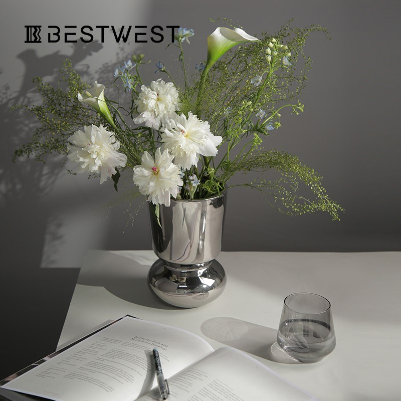 BESTWEST电镀陶瓷花瓶电视柜书架样板房装饰摆件现代简约软装饰品