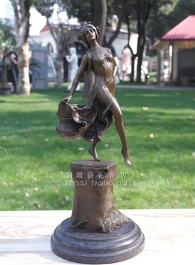 铜雕塑艺术品少女英姿树桩上的舞蹈人物工艺品创意摆件家居饰品
