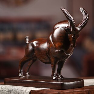 黑檀木雕羊十二生肖羊摆件实木领头羊客厅装饰乔迁开业送礼工艺品