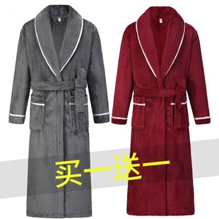 加长加厚法兰绒睡袍加绒保暖浴袍家居服浴衣 情侣睡衣一男一女冬季