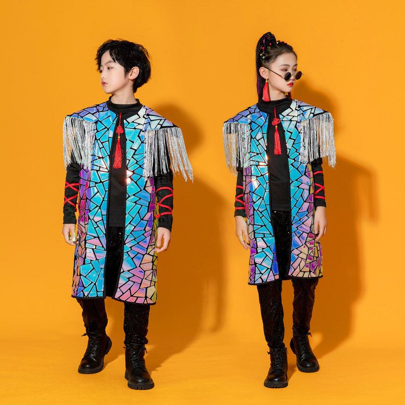 儿童科技感模特T台走秀男童街舞中国风女童爵士舞架子鼓表演出服