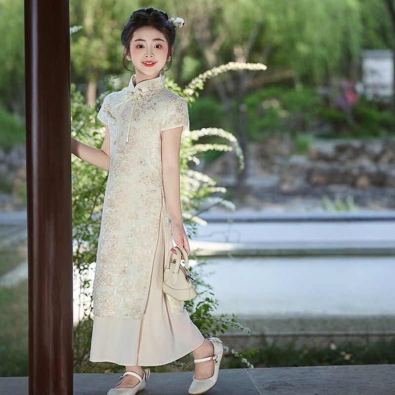 新中式女童礼服小主持人国风连衣裙古筝演出服儿童高端生日旗袍夏
