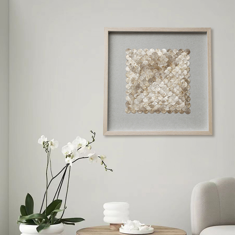 轻奢风手工艺术贝壳装饰画 创意客厅走廊立体贝母挂画高级感小众图片