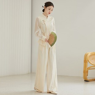新中式盘扣女装改良新款旗袍国风上衣汉服套装女高端禅意茶服唐装