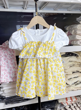 韩国21年夏季女宝宝小雨伞童装假两件连衣裙蝴蝶结荷叶边可爱裙子