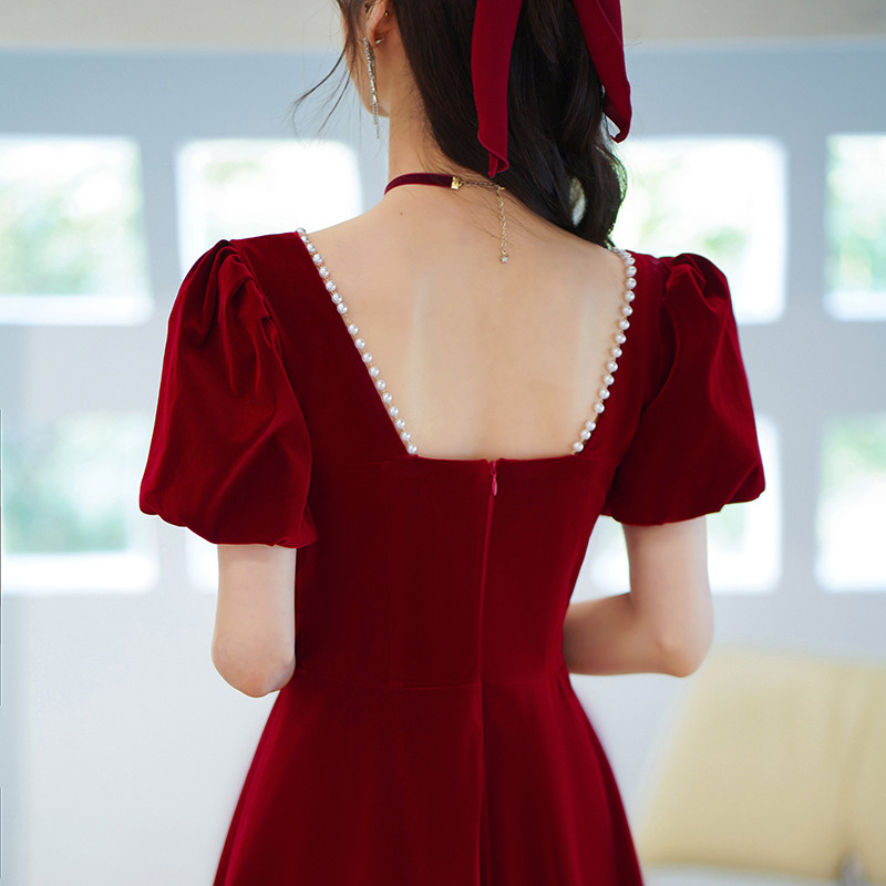 礼服轻奢小众高端聚会宴会平时可穿小个子结婚回门红色晚礼服裙