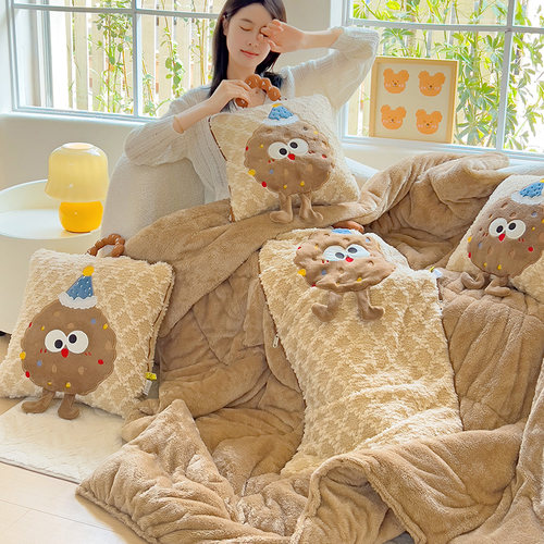 曲奇饼干冬天加厚抱枕被子两用二合一车用午睡毯子汽车折叠枕头被