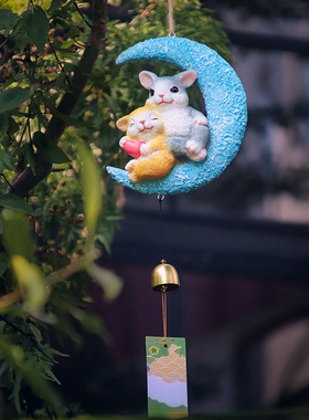 可爱情侣兔子入户花园风铃装饰壁挂摆件庭院户外阳台吊件挂件礼品