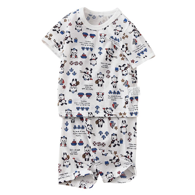 夏季透气儿童短袖套装薄款男女宝宝5分裤家居服中小童睡衣纯棉A类