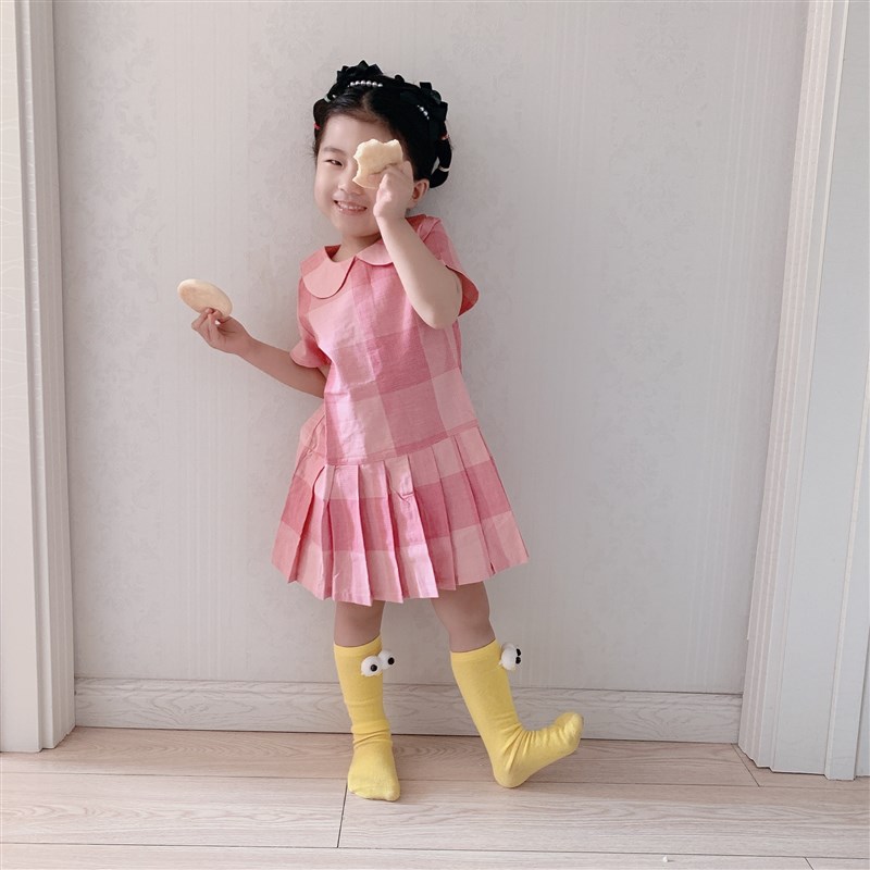 女童连衣裙伯米吉英伦风童装女宝宝夏装粉色洋气JK公主裙儿童裙子