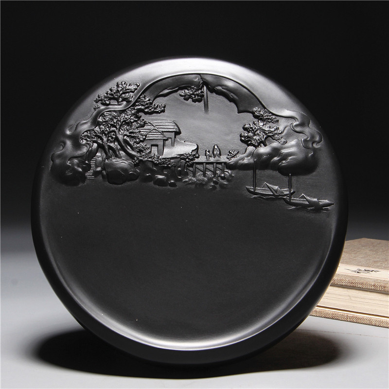 中国歙砚精品 小桥流水 老坑砚台原石实用收藏送礼龙尾砚端砚文房