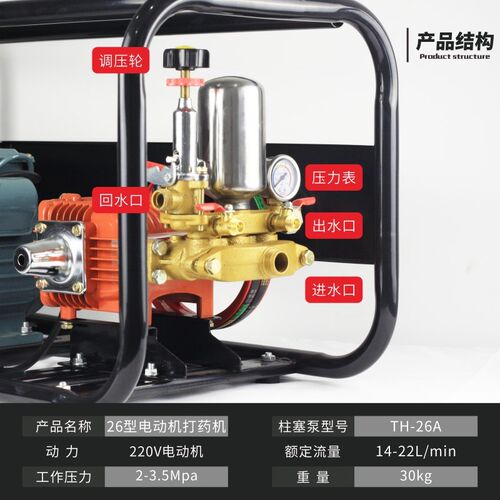 腾和220V电动机打药机2200瓦26型三缸柱塞泵打药喷雾机陶瓷免黄油