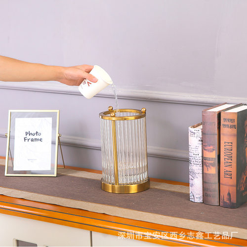 北欧金属电视柜透明花瓶高级感客厅玄关装饰摆件餐桌玻璃插假花器