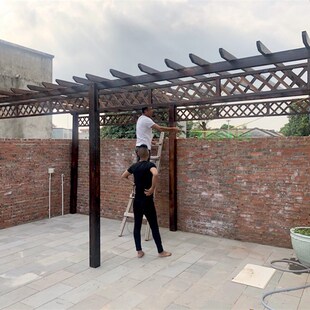 包邮定制庭院阳台碳化防腐木花架户外爬紫藤葡萄廊架室外中式凉亭