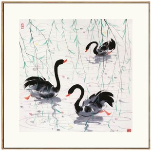 李苦禅鹰石图水墨花鸟画挂画名画复制品仿古画字画玄关茶楼装饰画