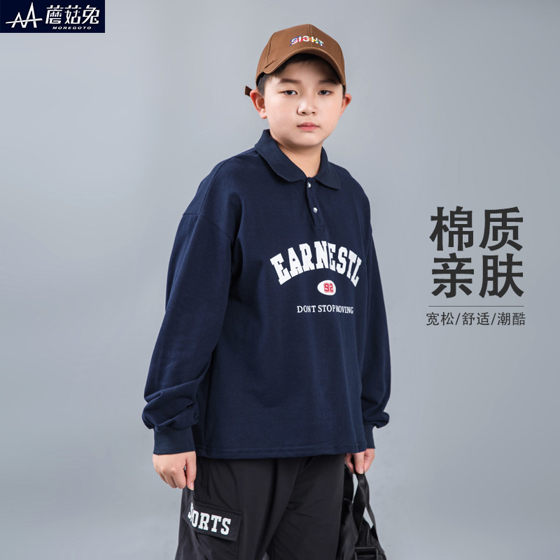 大码童装胖男童polo衫长袖t恤儿童洋气翻领打底衫男孩初中生春装