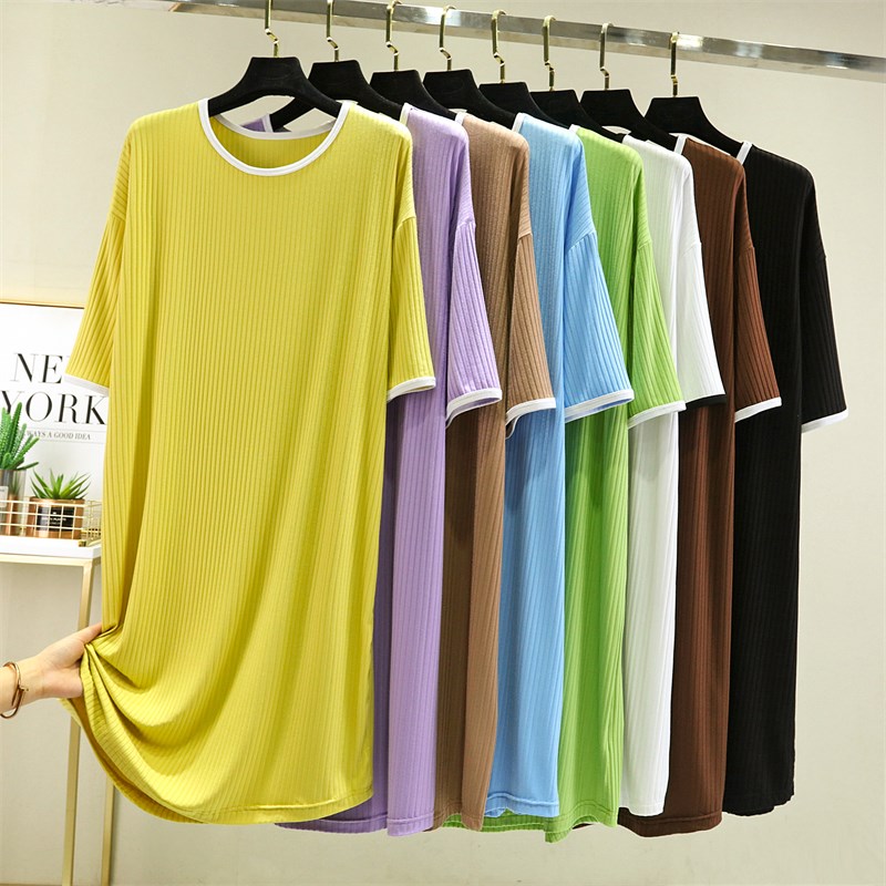 纯棉连衣裙女夏季薄款短袖家居裙外穿大码a字裙宽松胖mm睡裙长裙