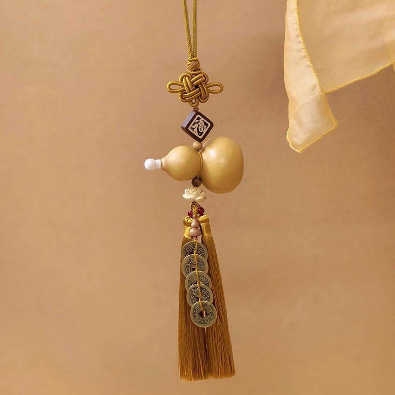中国结门对门天然葫芦穗子挂件饰黄色流苏五帝铜钱葫芦流苏挂饰品