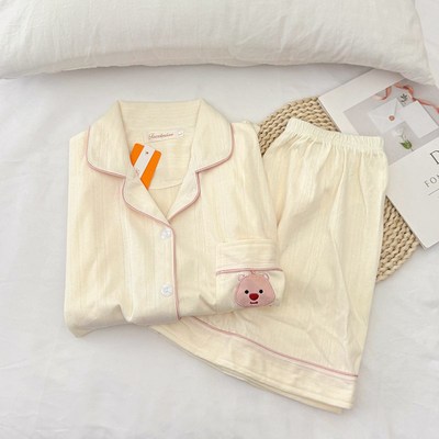 loopy睡衣女夏款短袖简约薄款提花棉可爱学生小海狸露比家居服夏