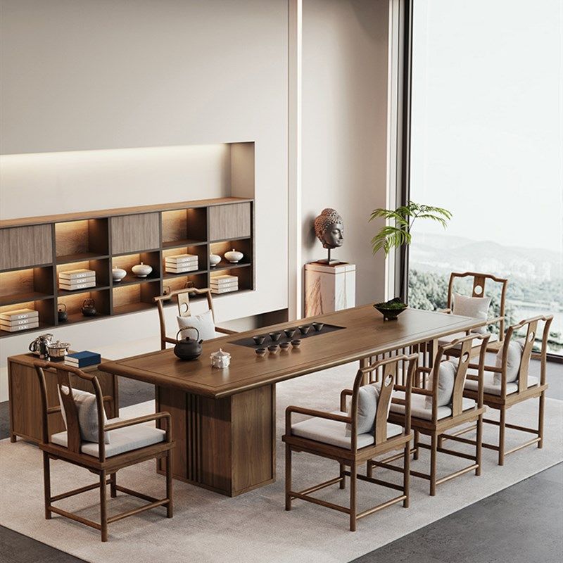 新中式茶桌椅组合一桌五椅禅意客厅泡茶桌烧水壶一体嵌入式办公室,住宅家具,家用茶台/茶桌,淘宝优惠券,粉丝福利购,淘宝优惠卷