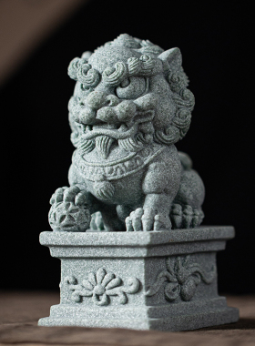 中式石狮子一对茶宠茶玩摆件工艺品家居客厅鱼缸造景盆栽桌面装饰