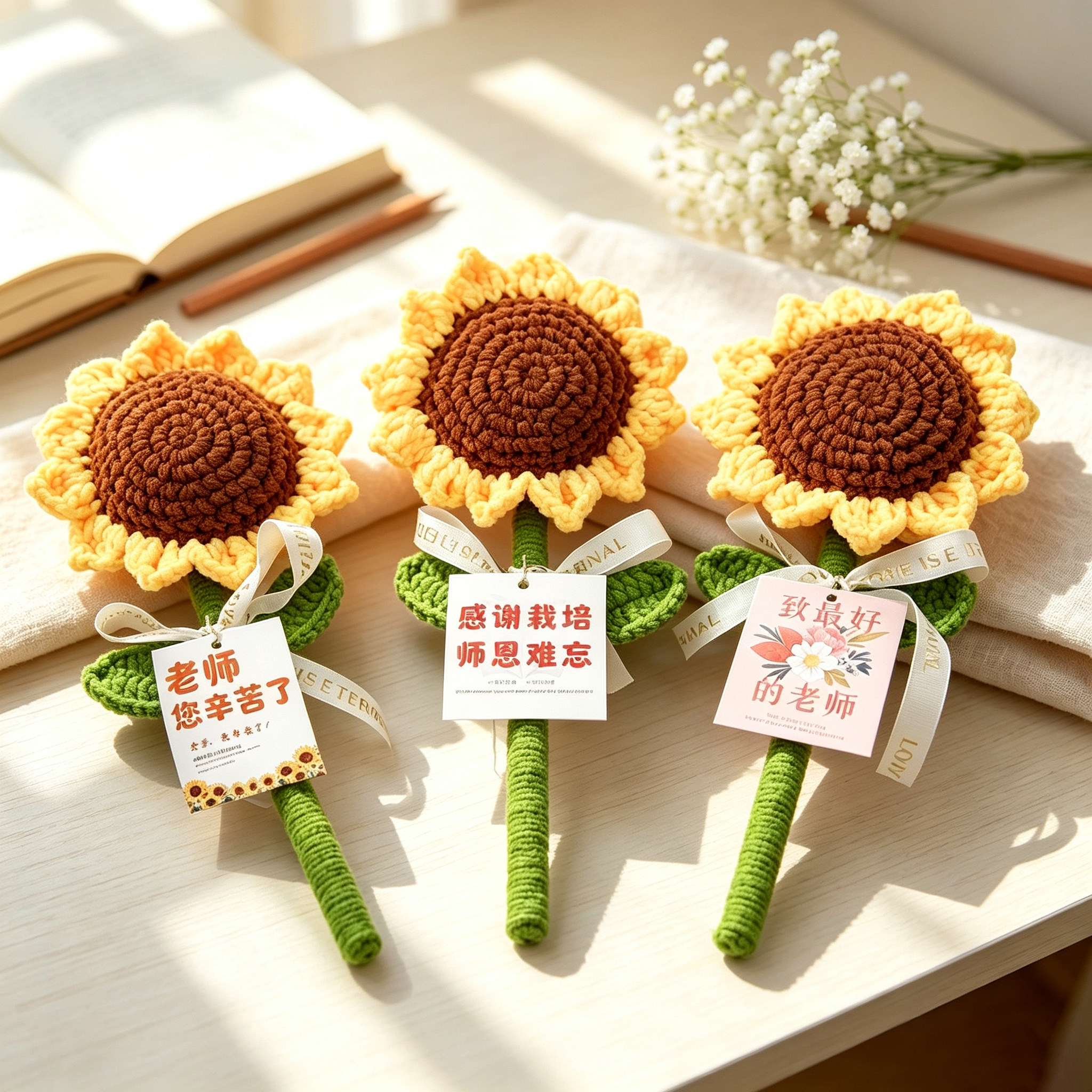 手工钩织向日葵花束教师节礼物