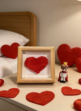 毛线钩织红色爱心小相框手工编织成品结婚伴手礼送女友情人节礼物