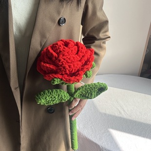 情人节礼物毛线编织仿真花巨无霸玫瑰花束成品送女友闺蜜生日礼物