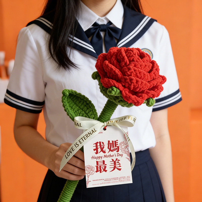 毛线手工编织巨大玫瑰花母亲节花束送妈妈创意母亲节礼物活动礼品