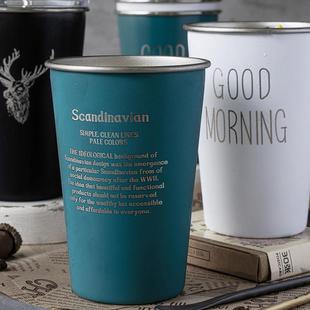 ins风铁质304不锈钢杯子带盖子设计感杯子男生夏季冷饮杯水杯吸管