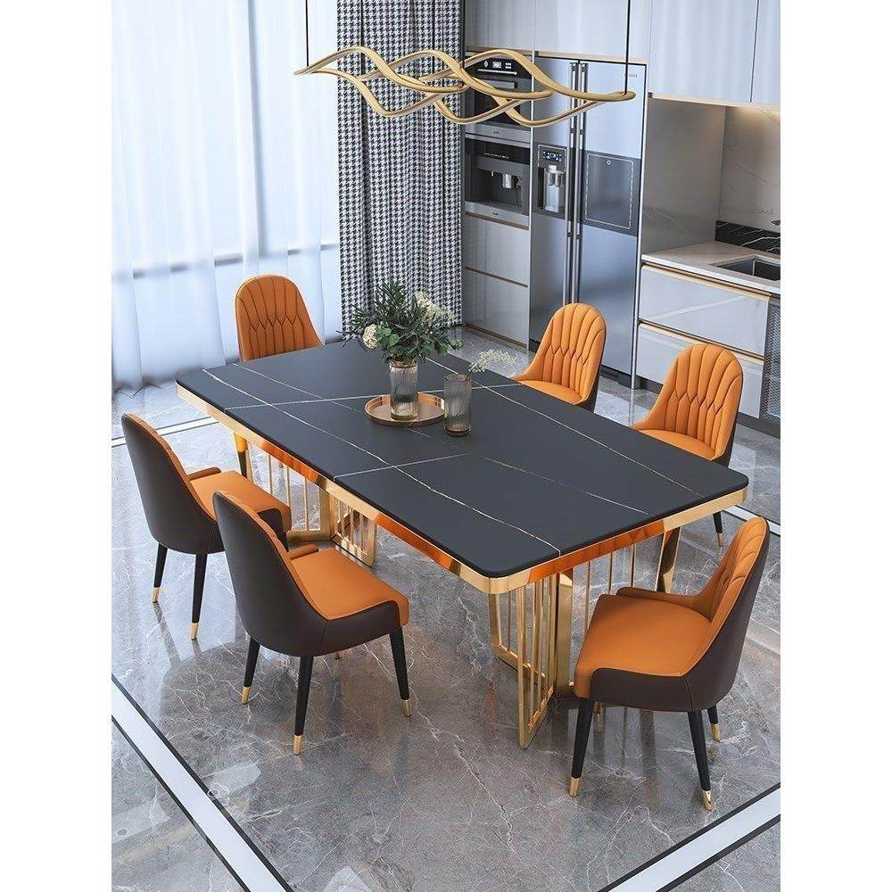 大理石现代简约轻奢餐桌椅组合长方形岩板家用小户型高端镀金饭桌,住宅家具,大理石餐桌,淘宝优惠券,粉丝福利购,淘宝优惠卷