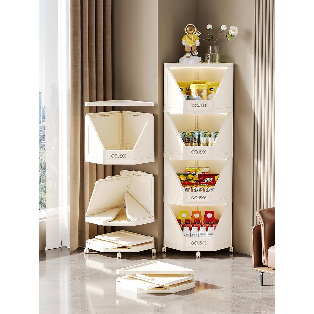 家用墙角收纳柜拐角置物架角落创意三角柜弧形夹缝零食整理架推车