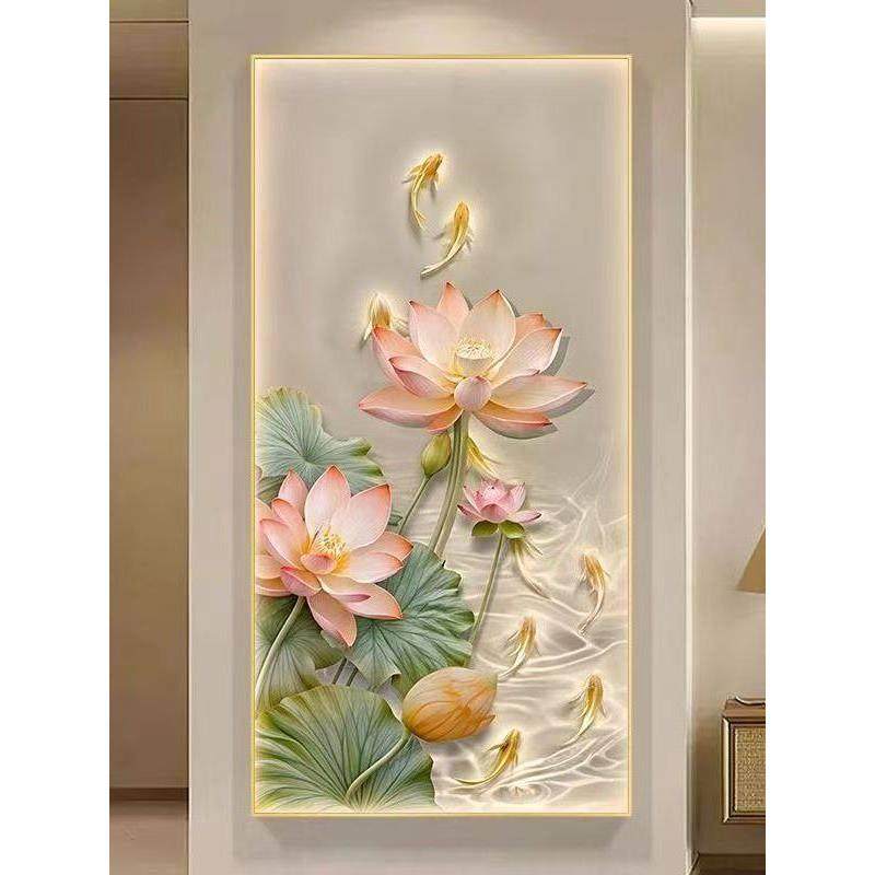 荷花九鱼图玄关竖版十字绣2025新款客厅线绣卧室过道手工自己刺绣,居家布艺,十字绣套件,淘宝优惠券,粉丝福利购,淘宝优惠卷