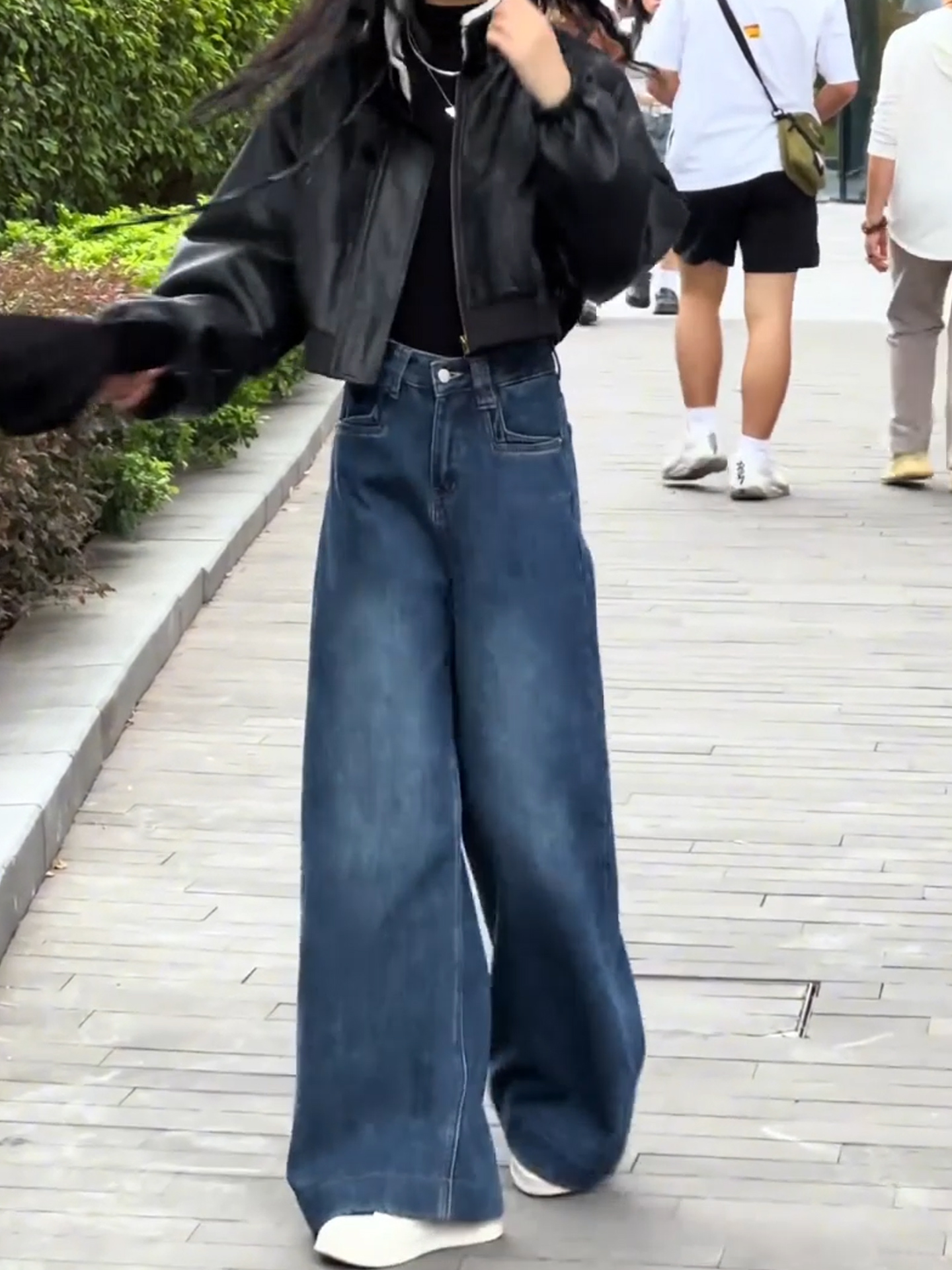 美式覆古高腰阔腿牛仔裤女秋季新款大码宽松显瘦垂感直筒拖地裤子